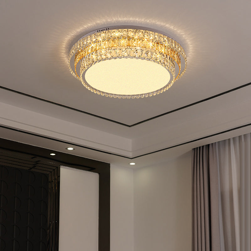 Plafonnier LED en cristal à deux niveaux, montage encastré en acier inoxydable, Style de luxe moderne, pour salon