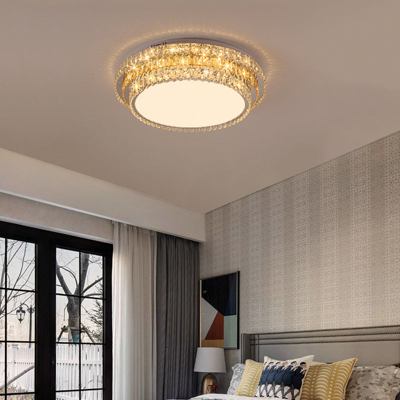 Plafonnier LED en cristal à deux niveaux, montage encastré en acier inoxydable, Style de luxe moderne, pour salon