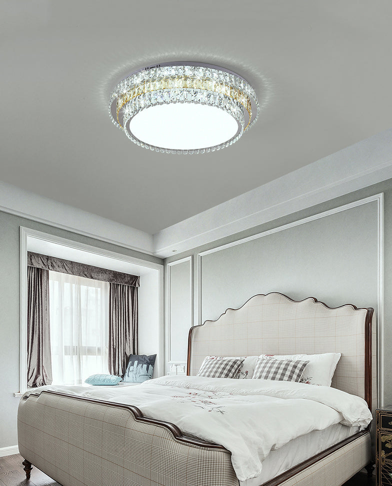Plafonnier LED en cristal à deux niveaux, montage encastré en acier inoxydable, Style de luxe moderne, pour salon