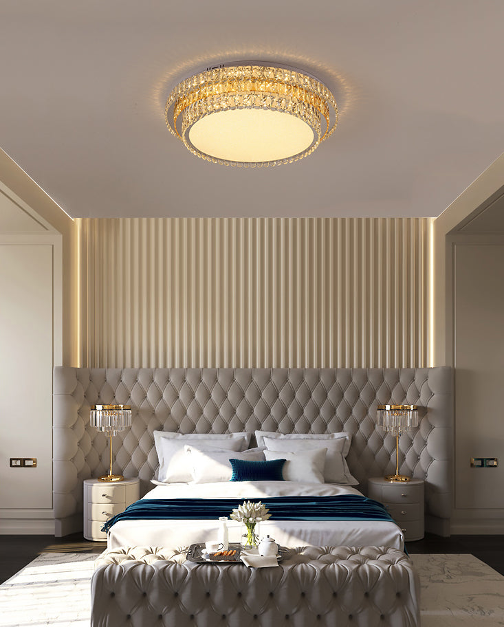 Plafonnier LED en cristal à deux niveaux, montage encastré en acier inoxydable, Style de luxe moderne, pour salon