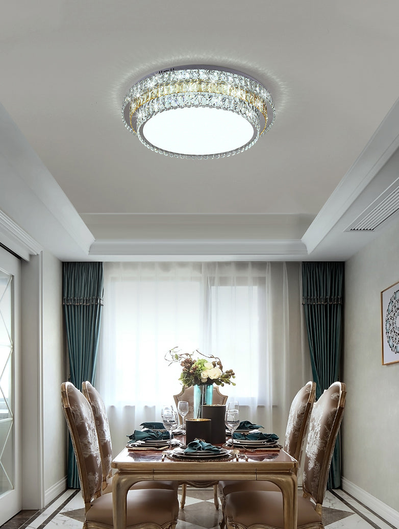 Plafonnier LED en cristal à deux niveaux, montage encastré en acier inoxydable, Style de luxe moderne, pour salon