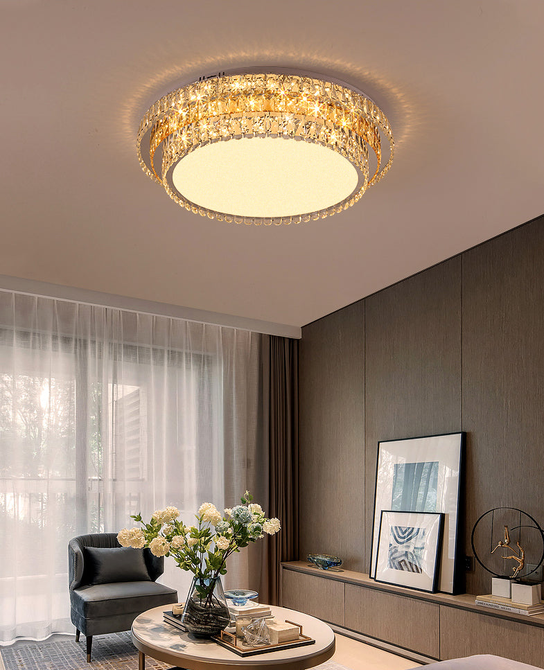 Plafonnier LED en cristal à deux niveaux, montage encastré en acier inoxydable, Style de luxe moderne, pour salon