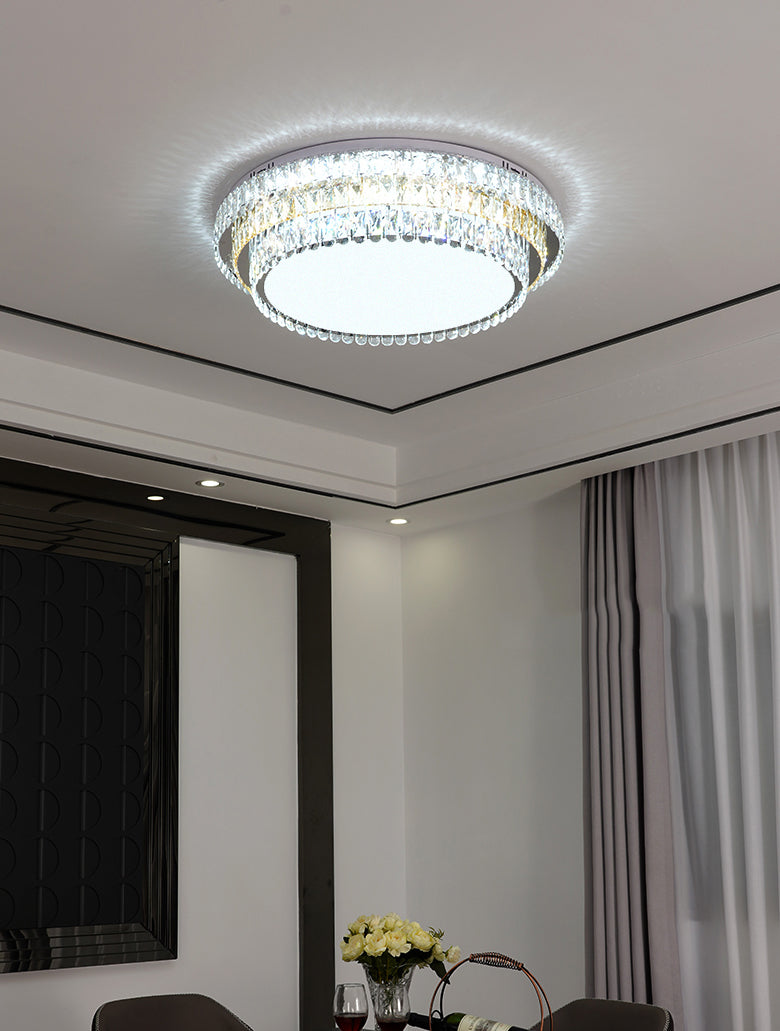 Plafonnier LED en cristal à deux niveaux, montage encastré en acier inoxydable, Style de luxe moderne, pour salon
