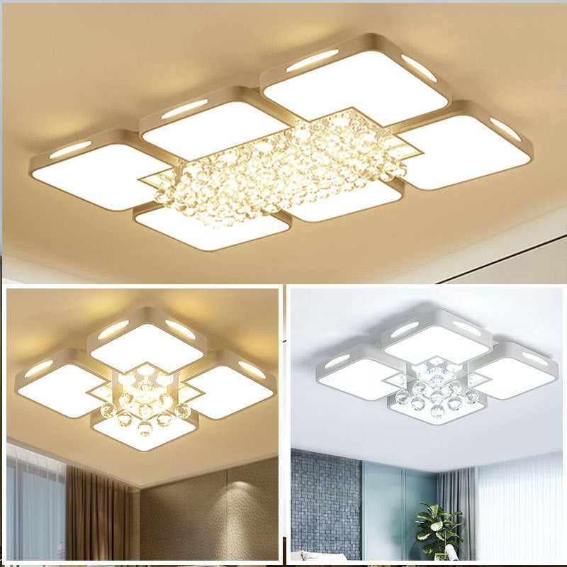 Geometría blanca LED semiincrustado estilo moderno y de lujo lámpara de techo interior de cristal, con pantalla de acrílico