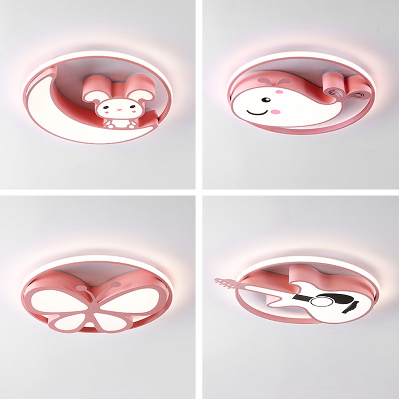 Chambre d'enfant Plafonnier Lumière Fille Chambre Maternelle Allée Olphin Papillon Dessin Animé Mignon Créatif Rose Lampes de Protection des Yeux