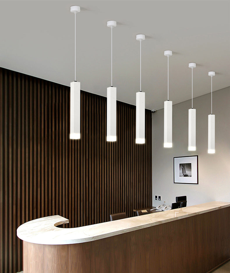 Metall rechteckige Rohranhänger minimalistische LED -LED -Beleuchtung zum Abendessen