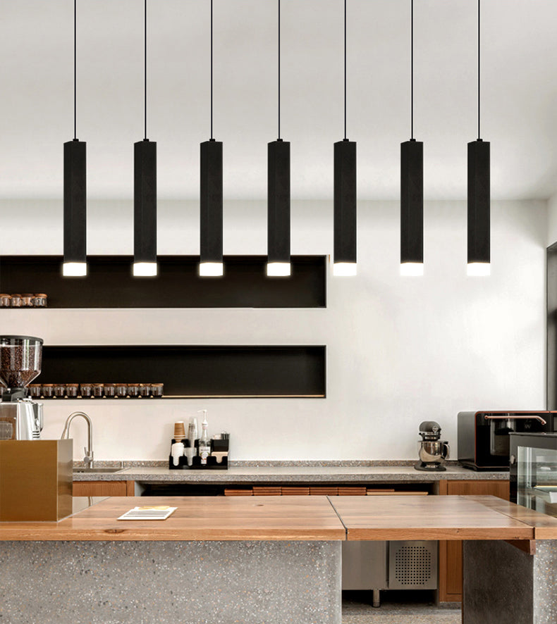 Metall rechteckige Rohranhänger minimalistische LED -LED -Beleuchtung zum Abendessen