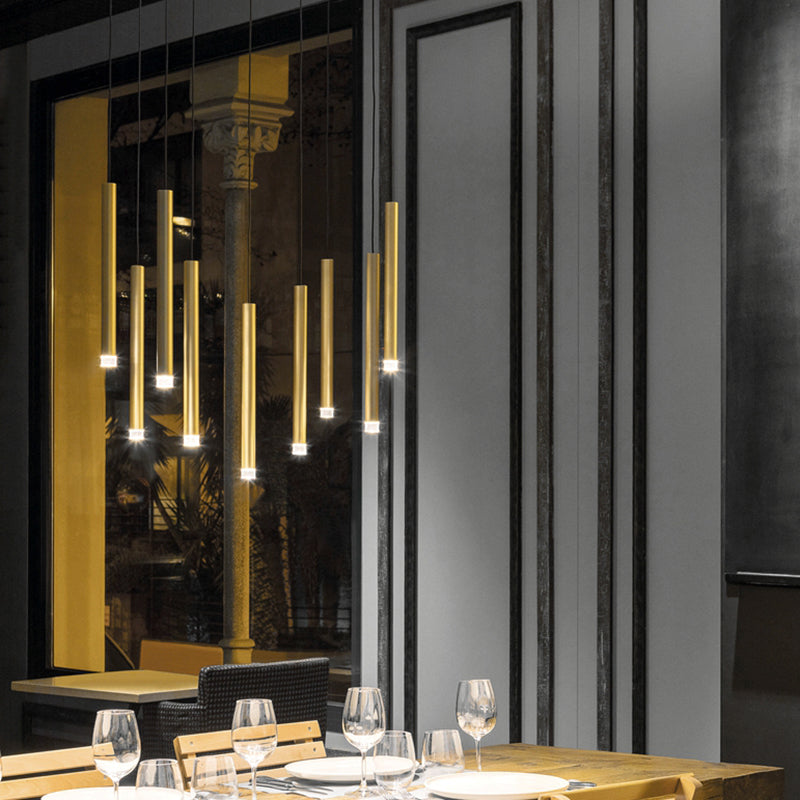 Gouden afwerking lineaire ophanging licht postmodern 1 lamp metalen hanger voor eetkamer