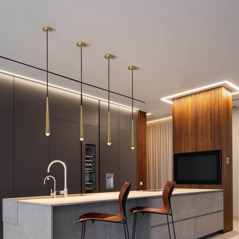 Lange kegel messing led hangend licht lampje Noordse stijl minimalisme metalen hanger lamp met kristalschaduw