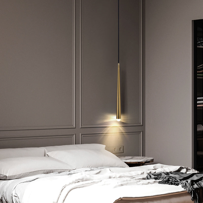 Lange kegel messing led hangend licht lampje Noordse stijl minimalisme metalen hanger lamp met kristalschaduw