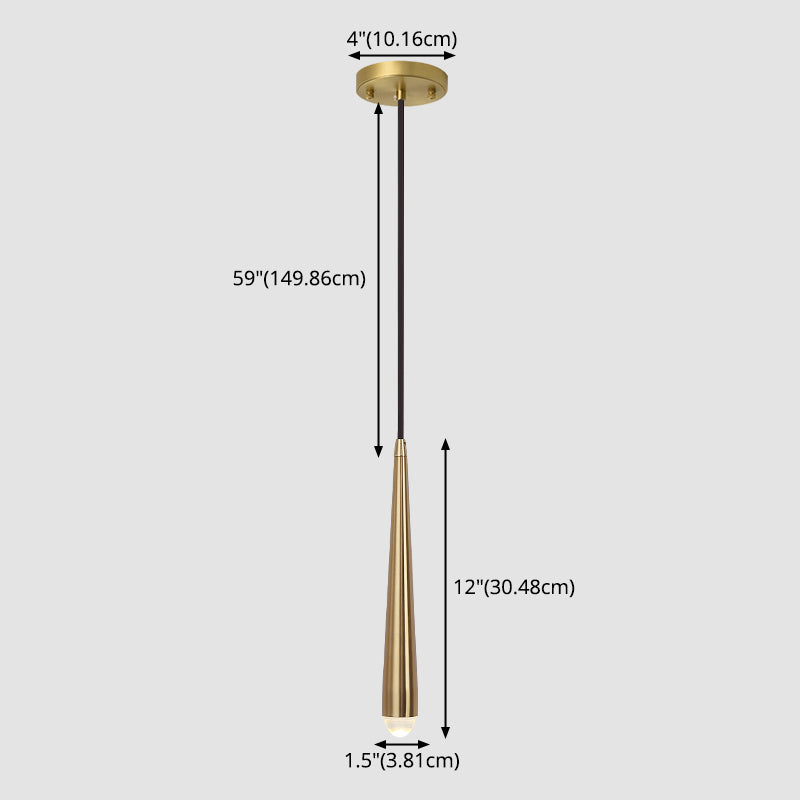 Lange kegel messing led hangend licht lampje Noordse stijl minimalisme metalen hanger lamp met kristalschaduw
