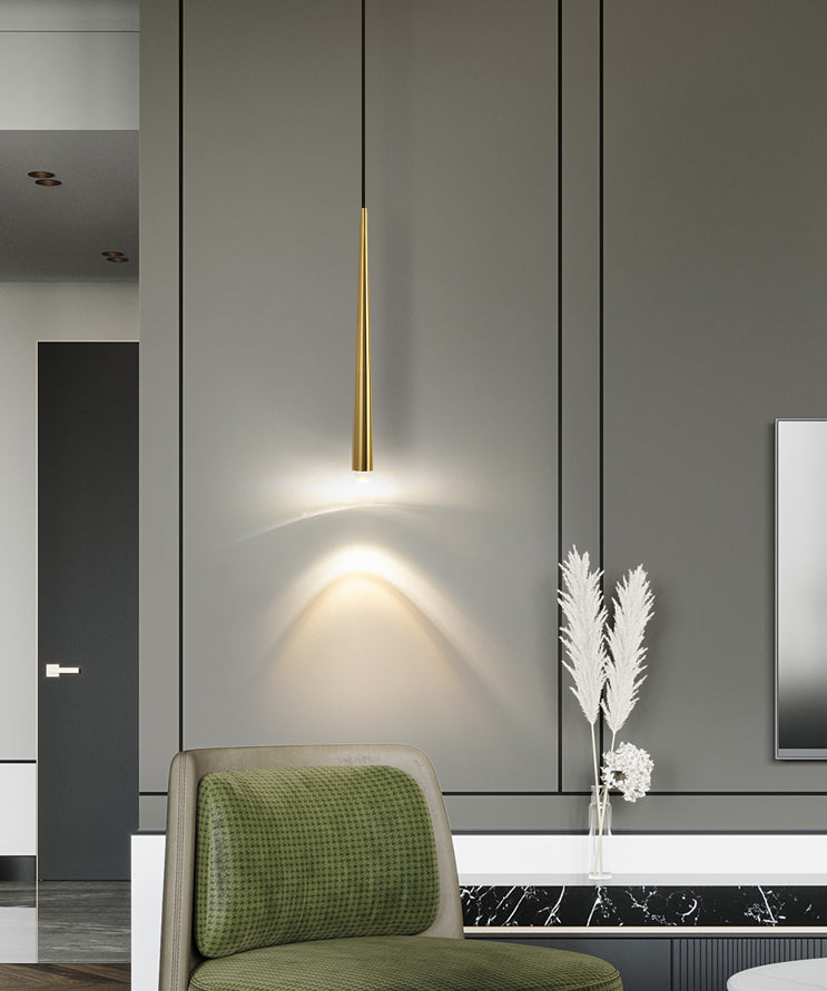 Lange kegel messing led hangend licht lampje Noordse stijl minimalisme metalen hanger lamp met kristalschaduw