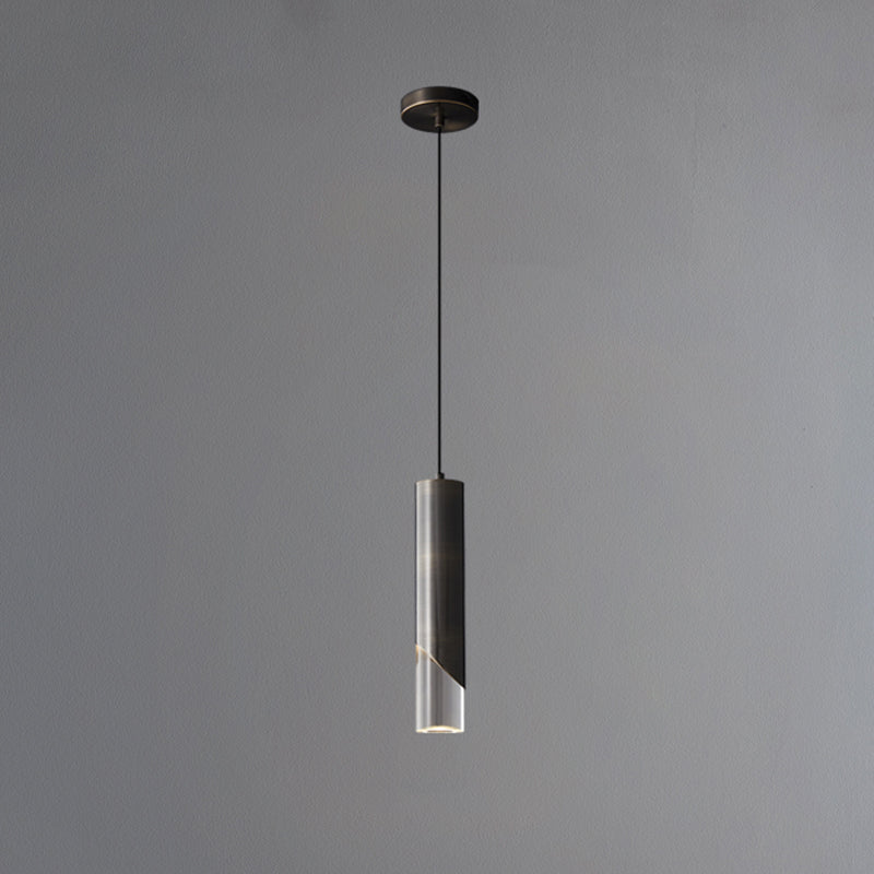 Cilindrische koperen LED -verlichting Hanger Acryl schaduw Minimalisme Slaapkamer Suspensielamp met 78,7 "Hangdraad
