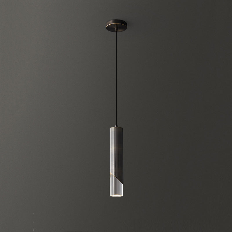 Cilindrische koperen LED -verlichting Hanger Acryl schaduw Minimalisme Slaapkamer Suspensielamp met 78,7 "Hangdraad