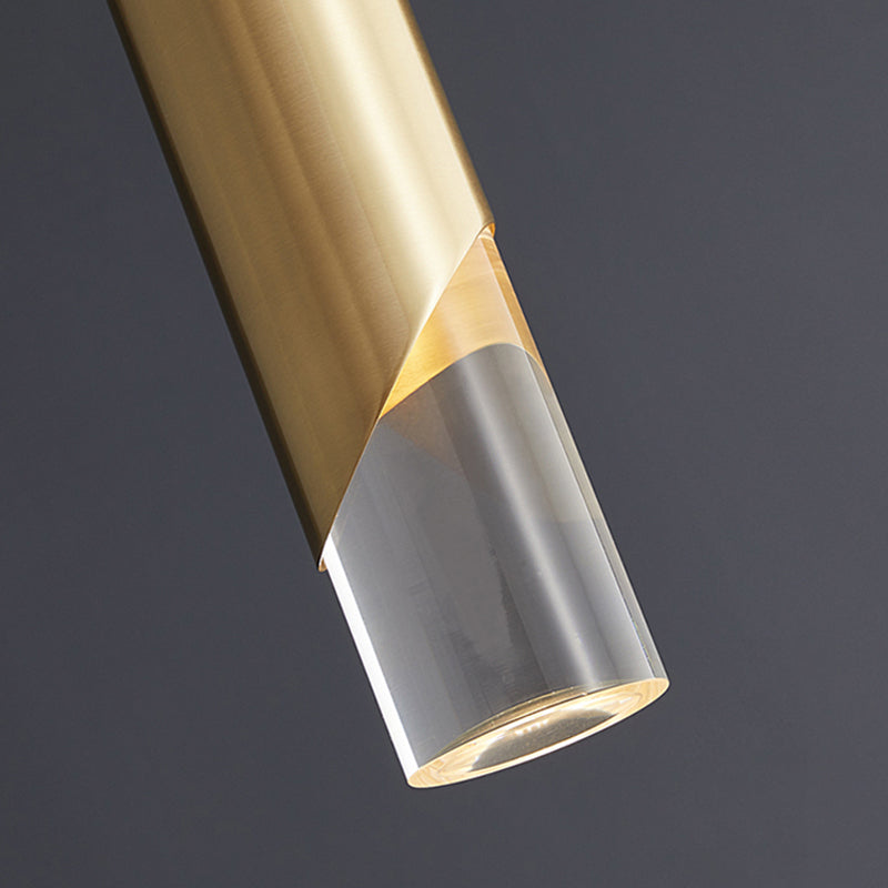 Cilindrische koperen LED -verlichting Hanger Acryl schaduw Minimalisme Slaapkamer Suspensielamp met 78,7 "Hangdraad