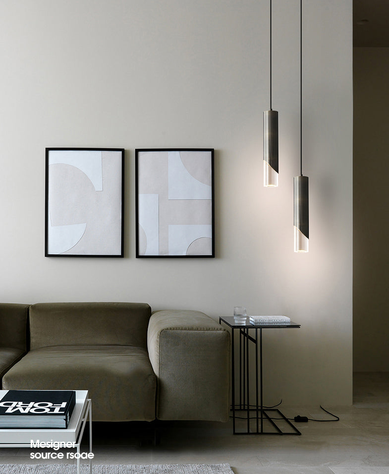 Cilindrische koperen LED -verlichting Hanger Acryl schaduw Minimalisme Slaapkamer Suspensielamp met 78,7 "Hangdraad