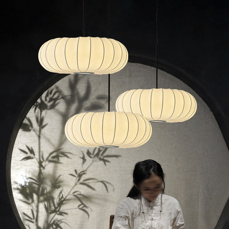 Lampada sospesa a forma di zucca bianca Simplicità a 1 luci a soffitto di seta per sala da tè