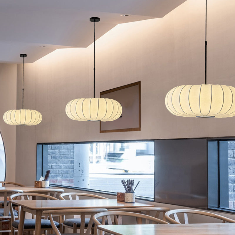 Lampada sospesa a forma di zucca bianca Simplicità a 1 luci a soffitto di seta per sala da tè