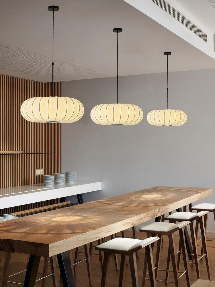 Lampada sospesa a forma di zucca bianca Simplicità a 1 luci a soffitto di seta per sala da tè