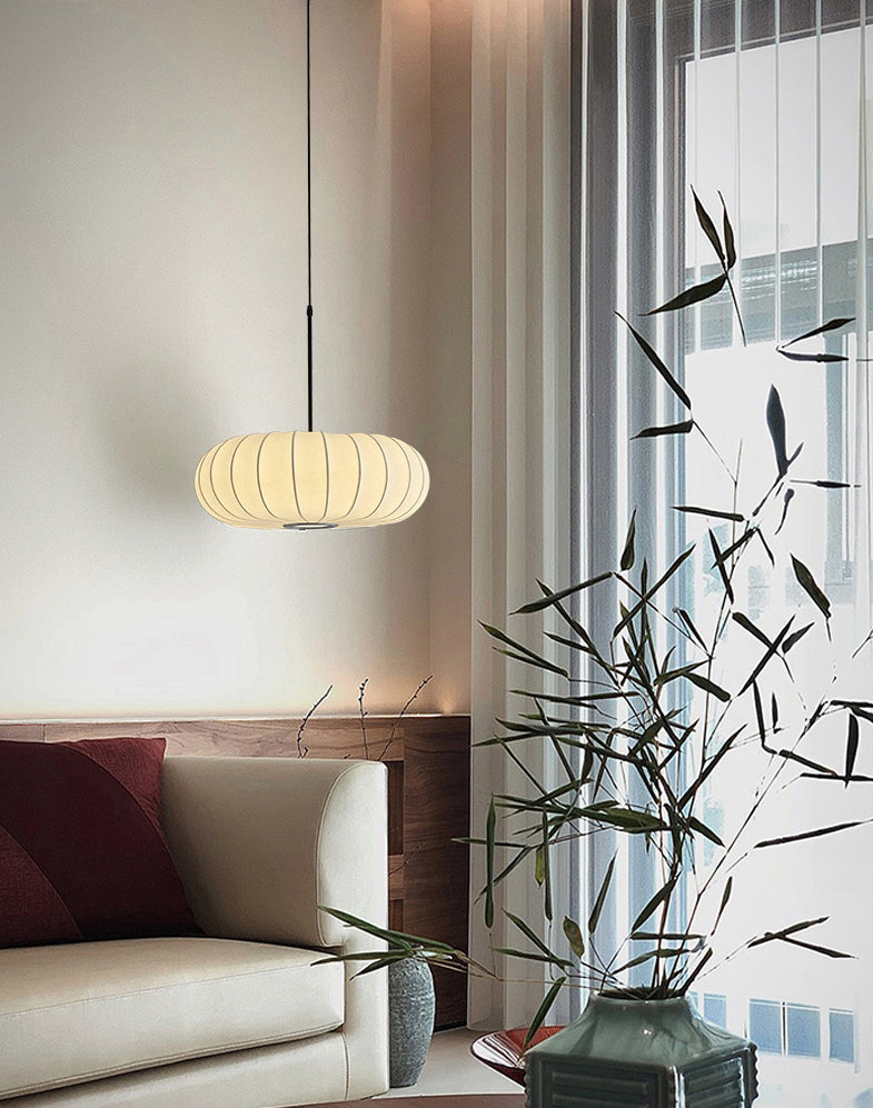 Lampada sospesa a forma di zucca bianca Simplicità a 1 luci a soffitto di seta per sala da tè