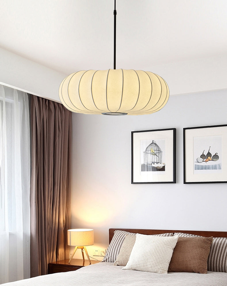 Lampada sospesa a forma di zucca bianca Simplicità a 1 luci a soffitto di seta per sala da tè