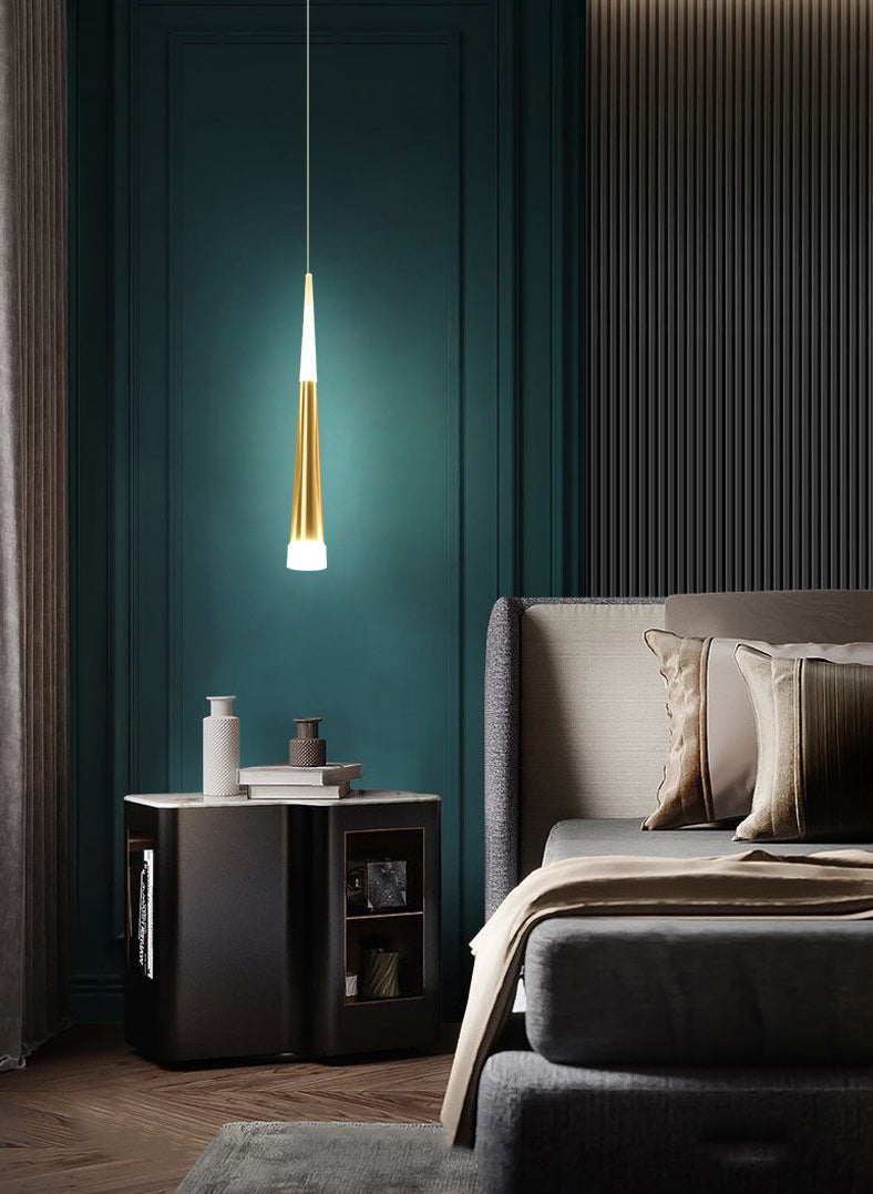 Lámpara colgante de led cónico dorado de aluminio + acrílico simplicidad moderna luz colgante para dormitorio