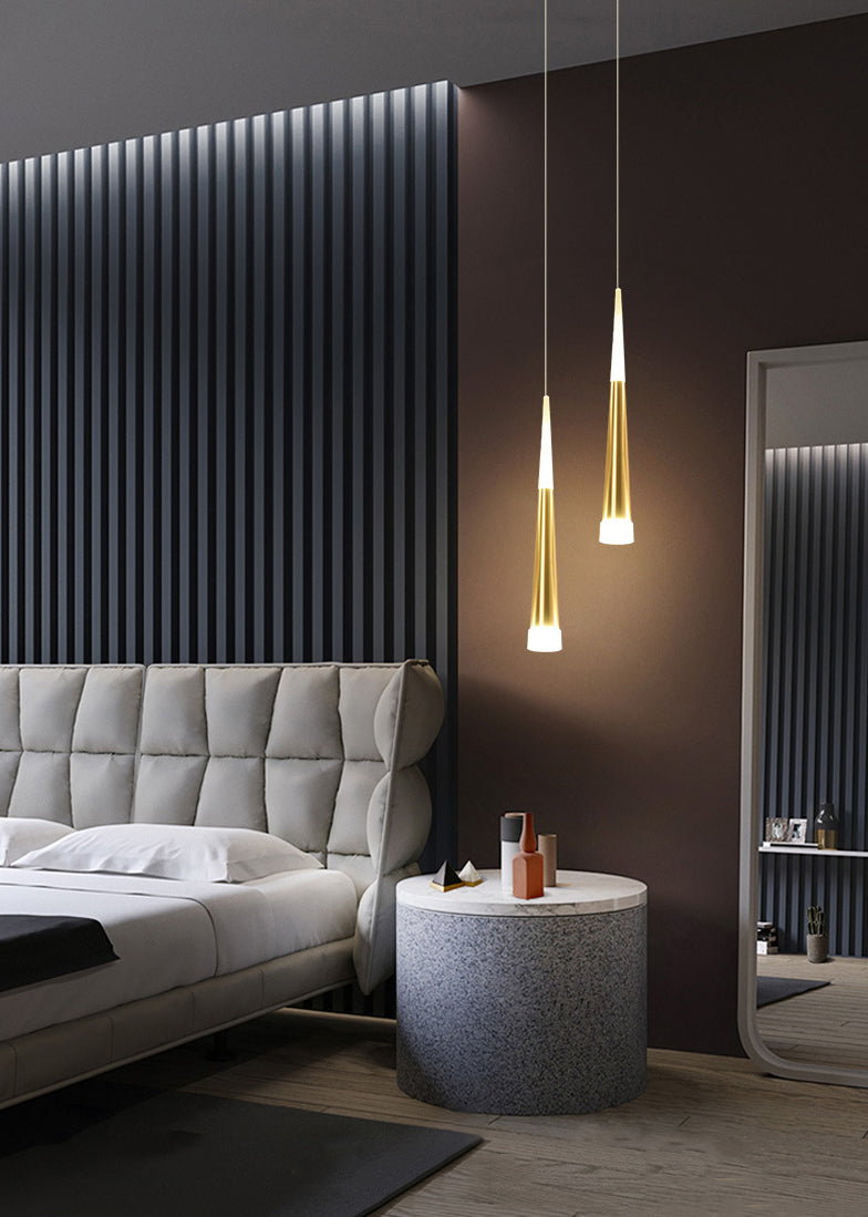 Lámpara colgante de led cónico dorado de aluminio + acrílico simplicidad moderna luz colgante para dormitorio
