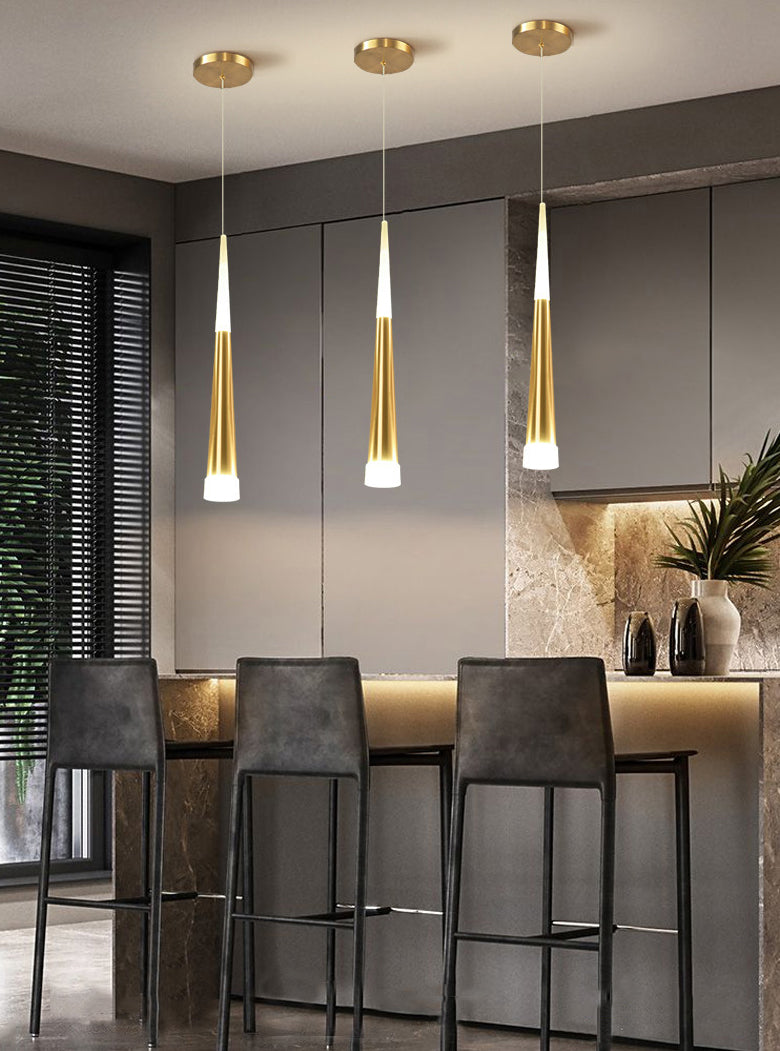 Lámpara colgante de led cónico dorado de aluminio + acrílico simplicidad moderna luz colgante para dormitorio