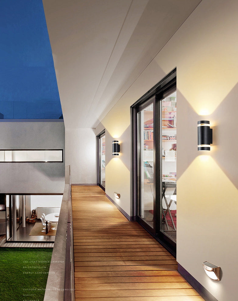 2-Lights Up & Down Lighting Cylindrical Wall Sconce 9" H Garden Corridor Lighting Fixture in Black