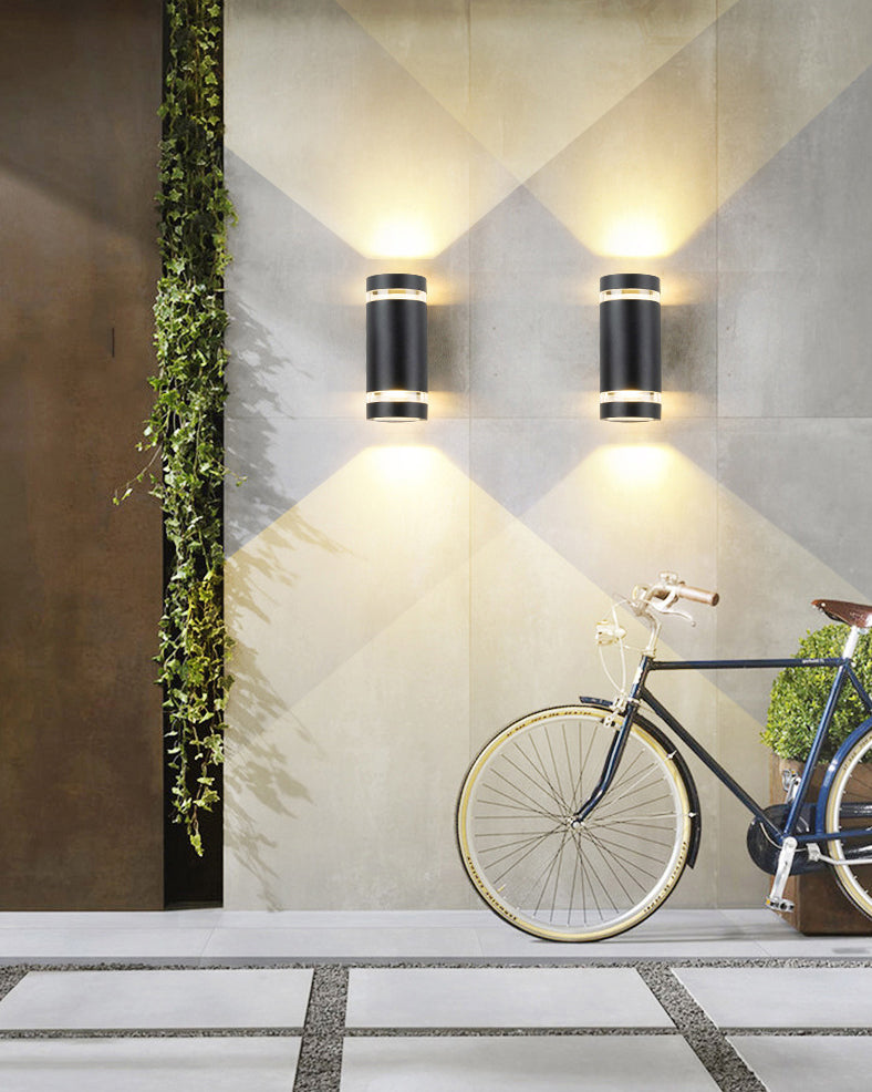 2-Lights Up & Down Lighting Cylindrical Wall Sconce 9" H Garden Corridor Lighting Fixture in Black