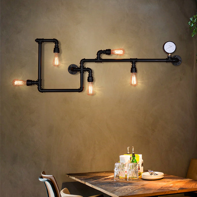 Industrial Retro Water Pipe Wall Mounted Light Fixture Metal Sconce Lights