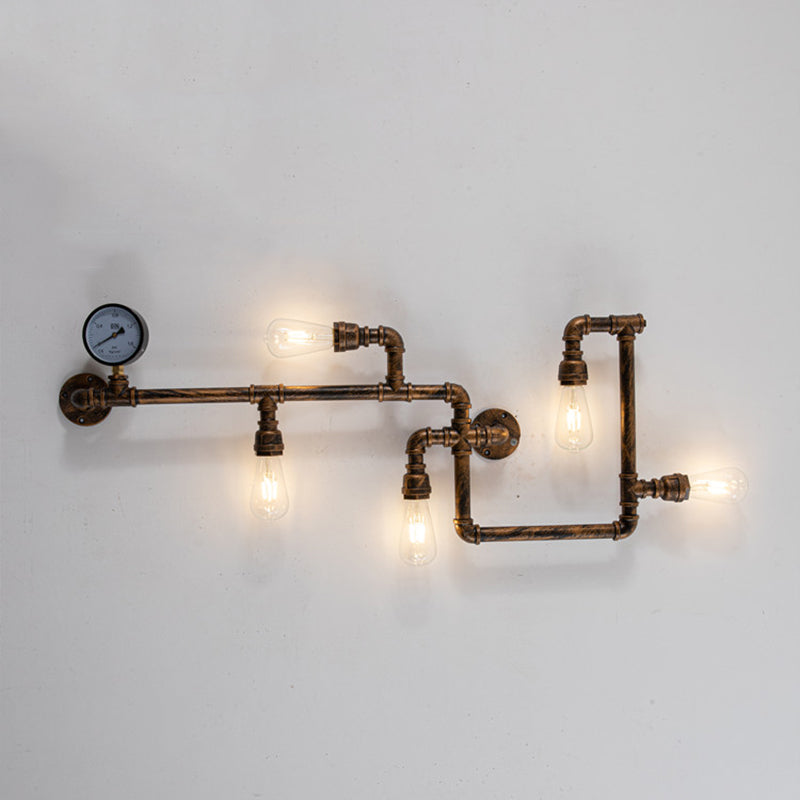 Industrial Retro Water Pipe Wall Mounted Light Fixture Metal Sconce Lights