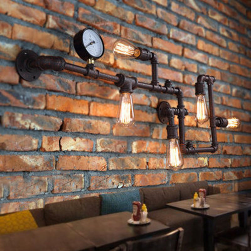 Industrial Retro Water Pipe Wall Mounted Light Fixture Metal Sconce Lights