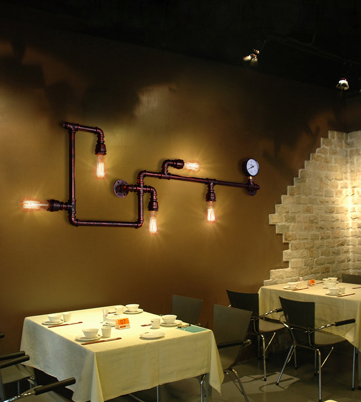 Industrial Retro Water Pipe Wall Mounted Light Fixture Metal Sconce Lights