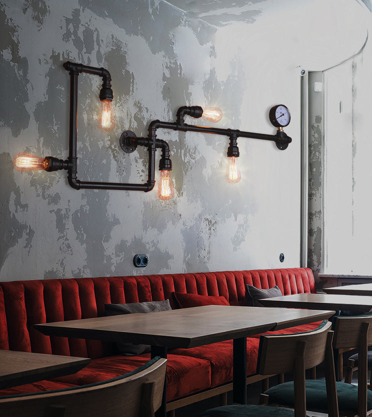 Industrial Retro Water Pipe Wall Mounted Light Fixture Metal Sconce Lights