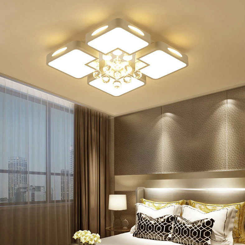 Plafonnier semi-encastré à LED géométrique blanc, plafonnier d'intérieur en cristal de style de luxe moderne avec abat-jour en acrylique