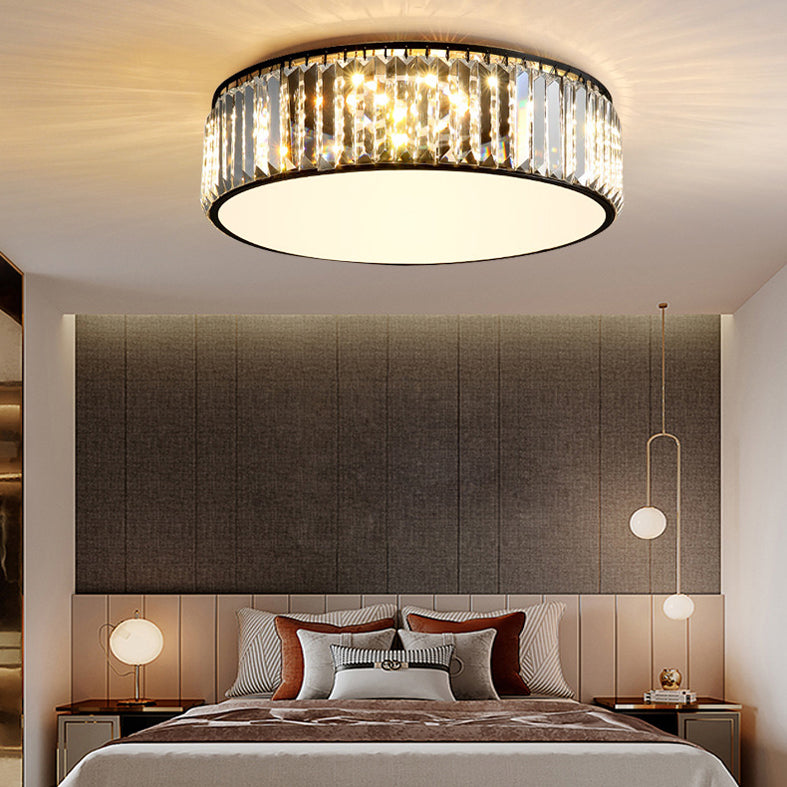 Lámpara de techo LED de cristal circular en luz de techo de hierro forjado de estilo moderno y lujoso para espacios interiores