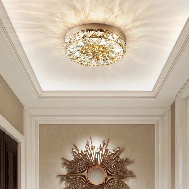 Contemporary K9 Crystal Flush Mount 1-Light Cylinder Flush Ceiling Light for Hallway