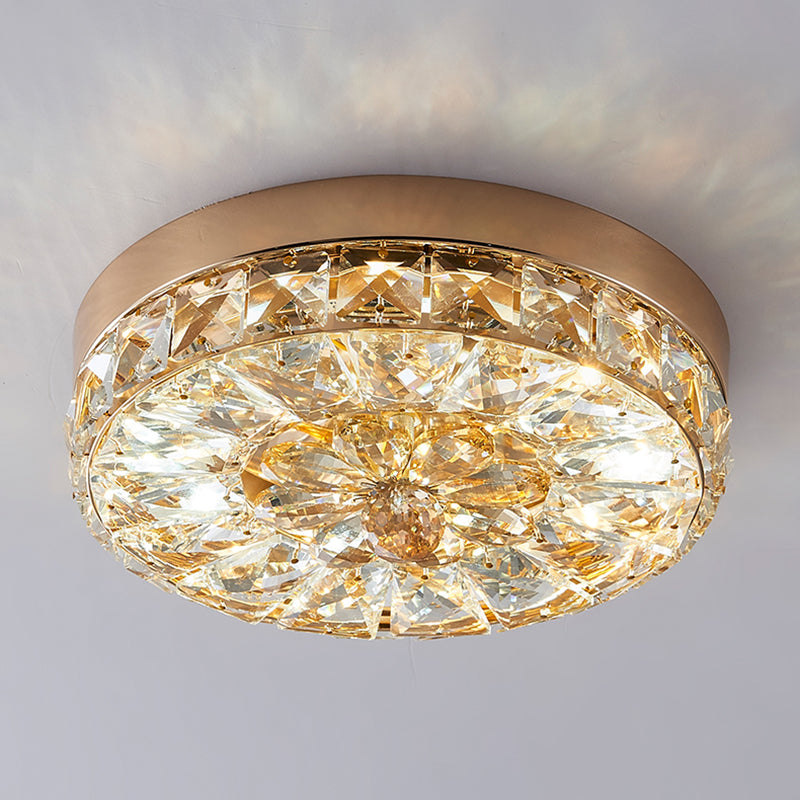 Contemporary K9 Crystal Flush Mount 1-Light Cylinder Flush Ceiling Light for Hallway