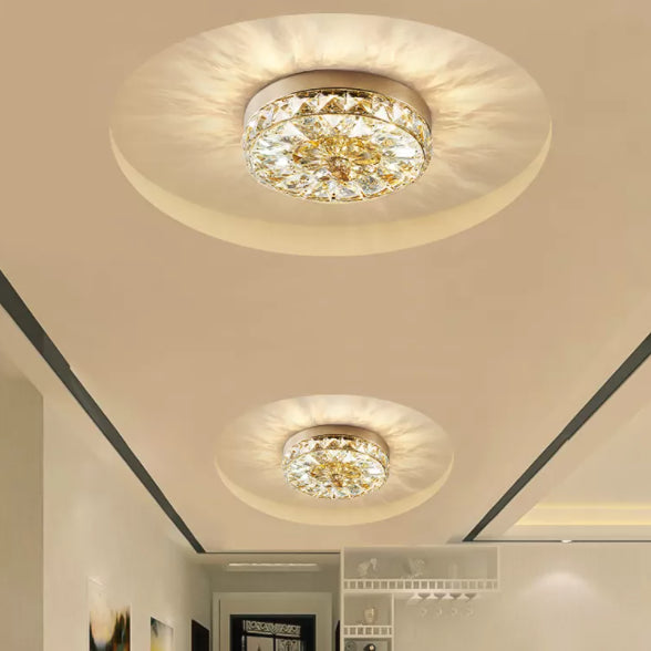 Contemporary K9 Crystal Flush Mount 1-Light Cylinder Flush Ceiling Light for Hallway