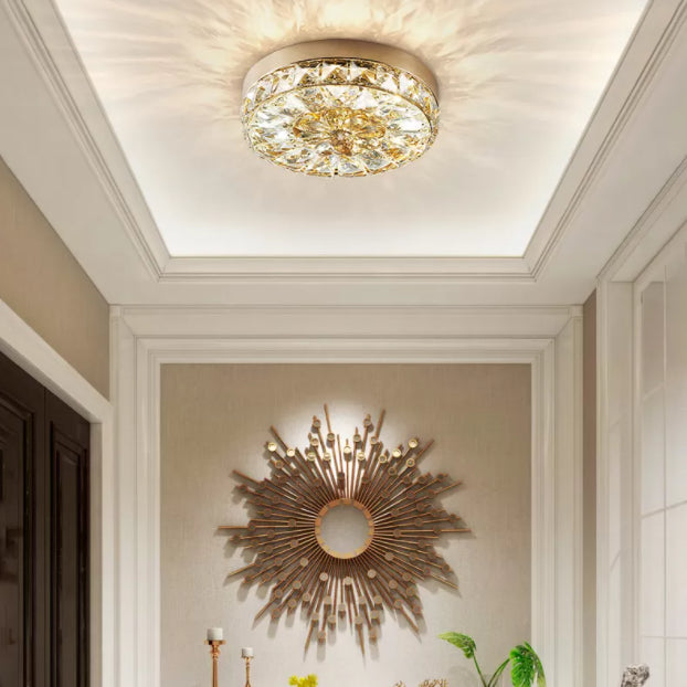 Contemporary K9 Crystal Flush Mount 1-Light Cylinder Flush Ceiling Light for Hallway