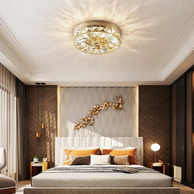 Contemporary K9 Crystal Flush Mount 1-Light Cylinder Flush Ceiling Light for Hallway