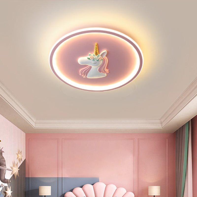 Luminaire encastré à 1 lumière LED en forme de dessin animé en métal licorne pour chambre d'enfant