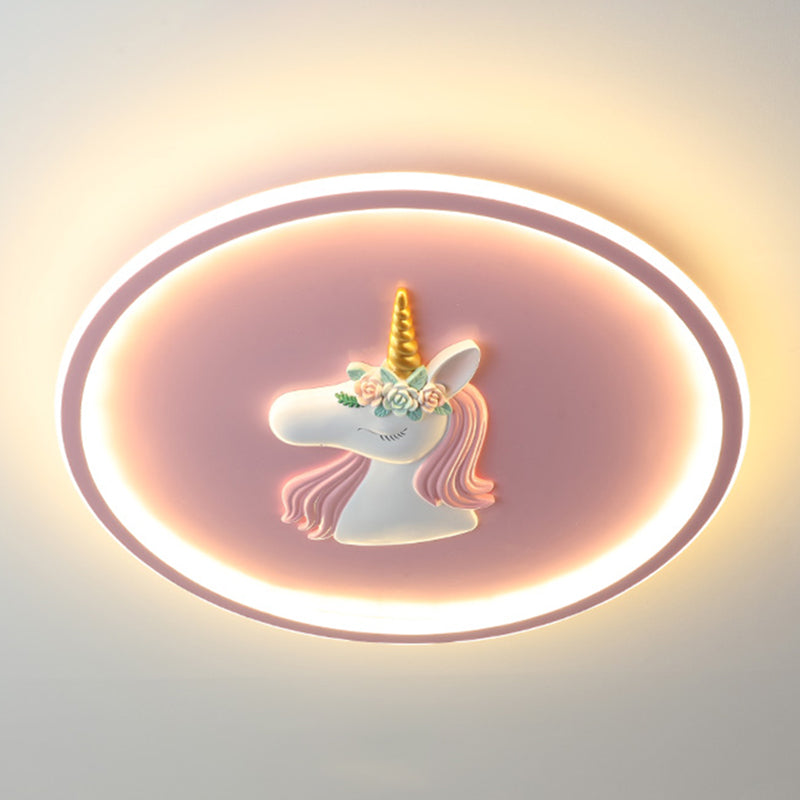Luminaire encastré à 1 lumière LED en forme de dessin animé en métal licorne pour chambre d'enfant