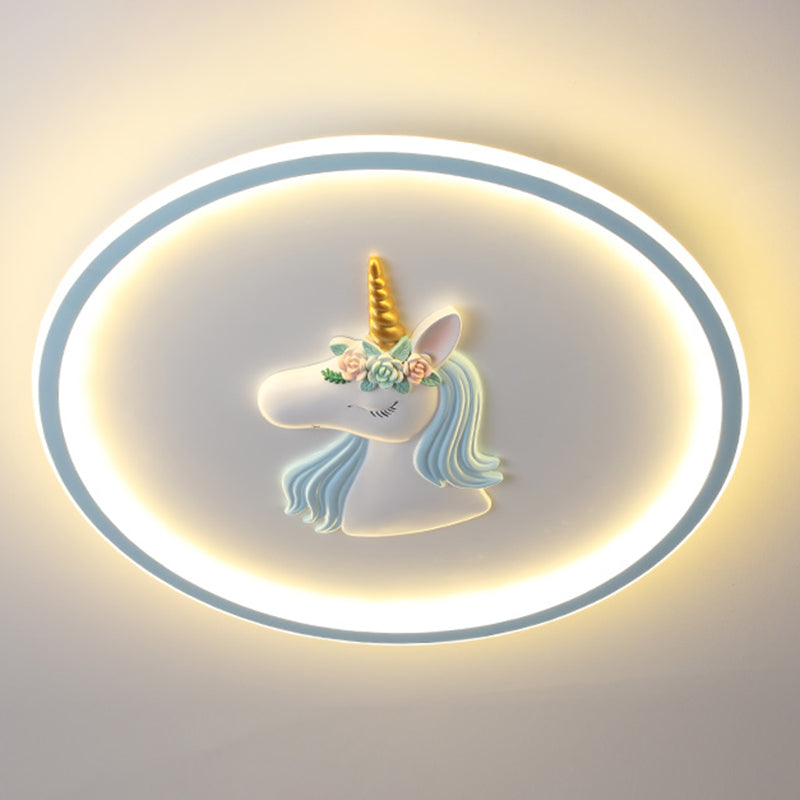 Luminaire encastré à 1 lumière LED en forme de dessin animé en métal licorne pour chambre d'enfant