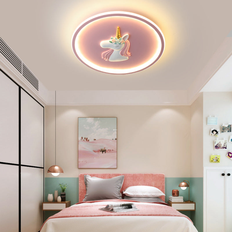 Luminaire encastré à 1 lumière LED en forme de dessin animé en métal licorne pour chambre d'enfant