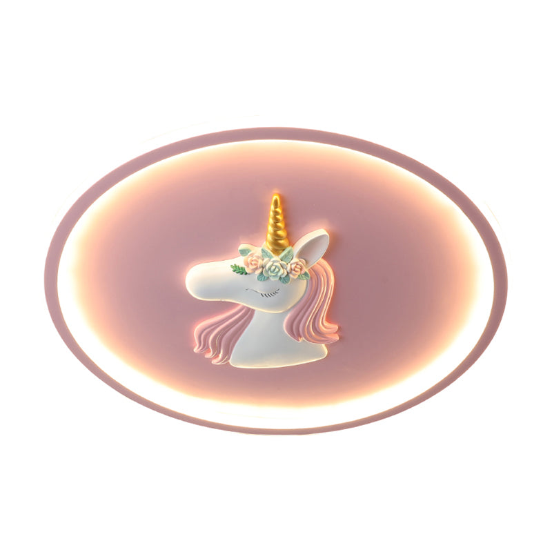 Luminaire encastré à 1 lumière LED en forme de dessin animé en métal licorne pour chambre d'enfant