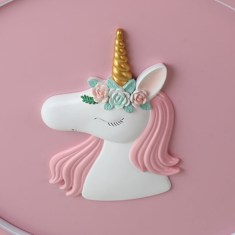 Luminaire encastré à 1 lumière LED en forme de dessin animé en métal licorne pour chambre d'enfant