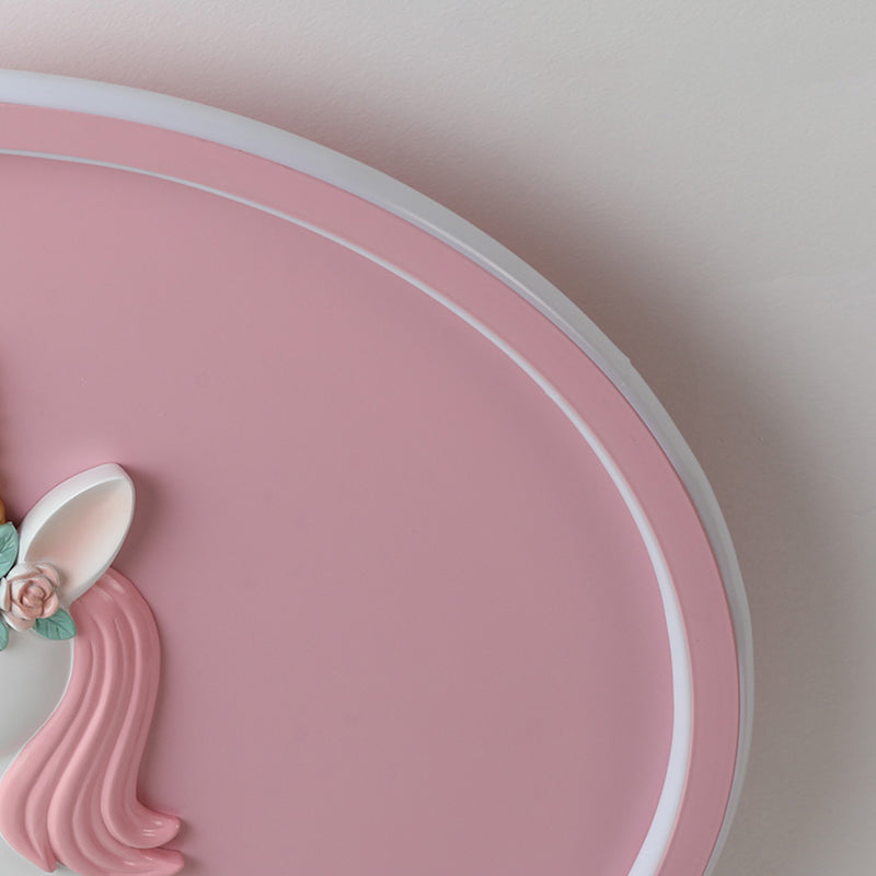 Luminaire encastré à 1 lumière LED en forme de dessin animé en métal licorne pour chambre d'enfant