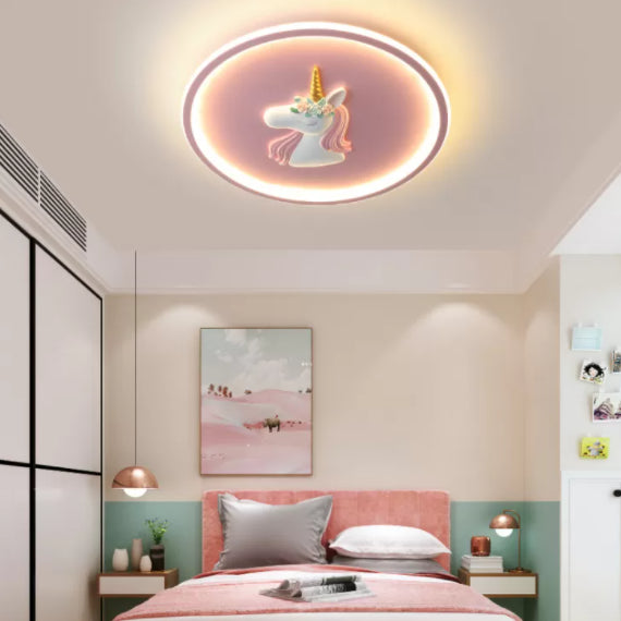 Luminaria empotrada LED de 1 luz con montaje empotrado de dibujos animados de metal de unicornio para dormitorio de niños